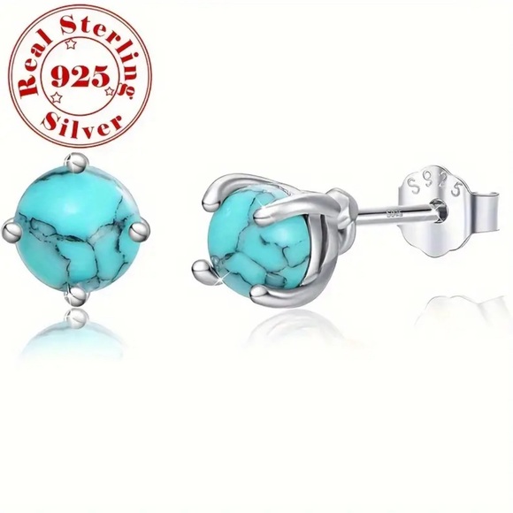Jewelry - New Turquoise Stud Earrings Hypoallergenic 925 Sterling Silver